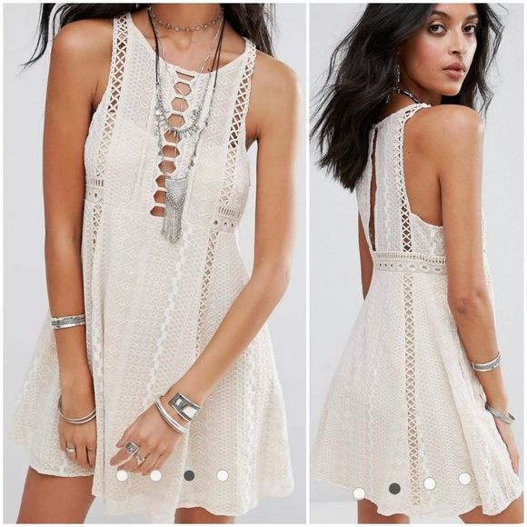 Free People Dresses & Skirts - Free People Wherever You Go Crochet Mini Dress Cream Beige White 0